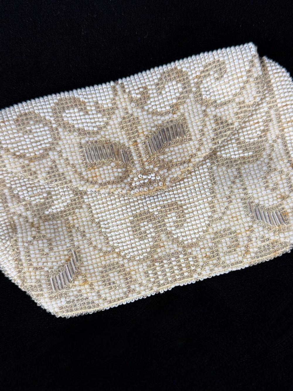 1920s Ornate Mini Evening Bag Clutch Silver White Glass Beads Wedding Prom